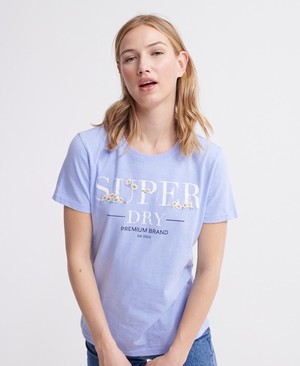 Superdry Serif Floral Embroidered Női Pólók Kék | JUWXY6379